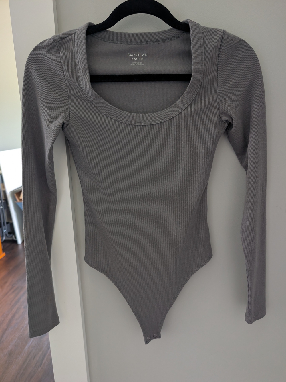American Eagle Outfitters Women's Gray Long-Sleeve Scoop Neck Bodysuit